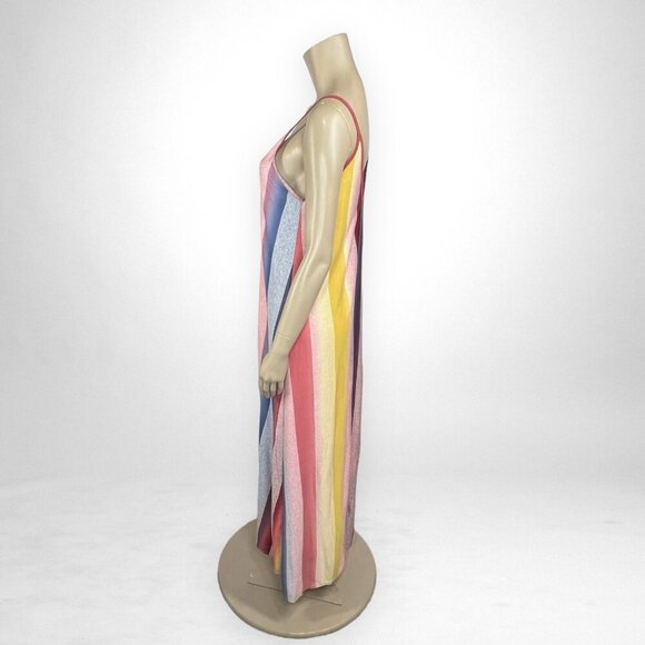 WHITE BIRCH Large Vertical Stripe Color Block Maxi Dress Vacation Oversized - Picture 3 of 7